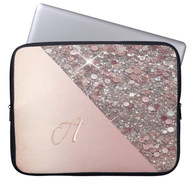 Elegant Rose Gold Monogram Laptop Sleeve (Front)