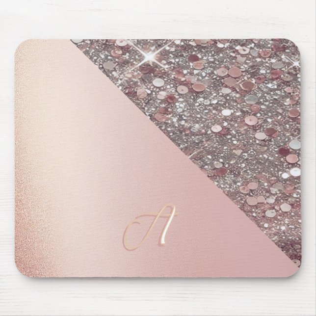 Elegant Rose Gold Monogram Mouse Pad (Front)