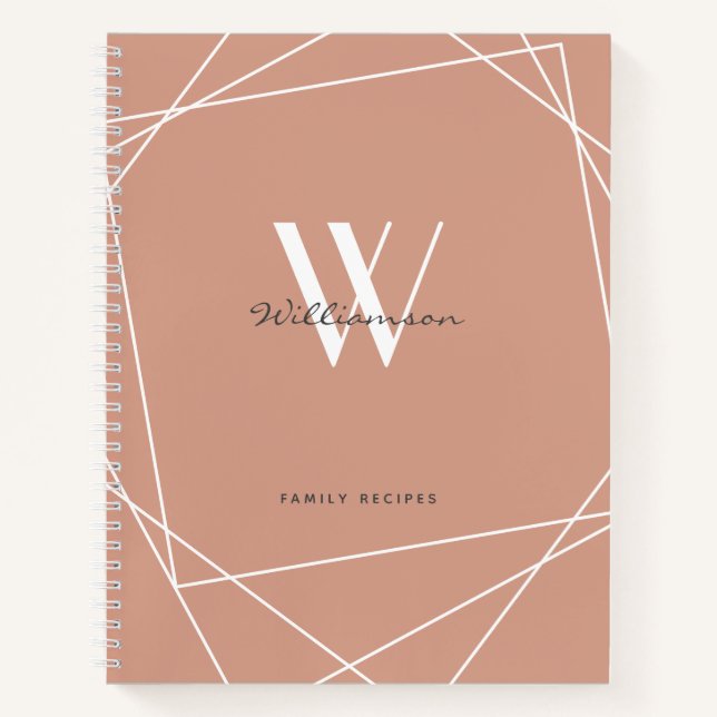 Elegant Rose Gold Monogram Name Family Recipe Notebook (Front)