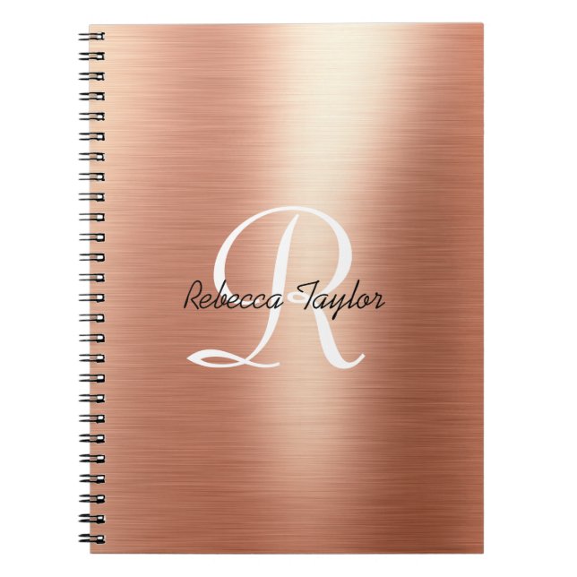 Elegant Rose Gold Monogram Plan Notebook (Front)