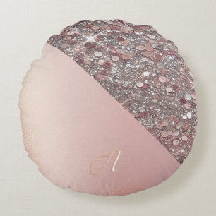 Elegant Rose Gold Monogram Round Cushion