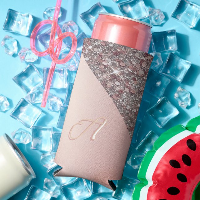 Elegant Rose Gold Monogram Seltzer Can Cooler (In Situ Summer)