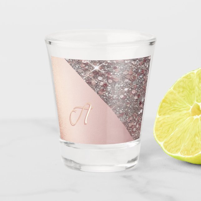 Elegant Rose Gold Monogram Shot Glass (Front)