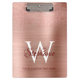 Elegant Rose Gold Monogram Sparkle Clipboard