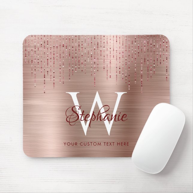 Elegant Rose Gold Monogram Sparkle Mouse Pad (With Mouse)