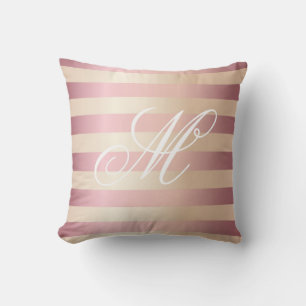 Elegant Rose Gold Monogram Stripes Cushion