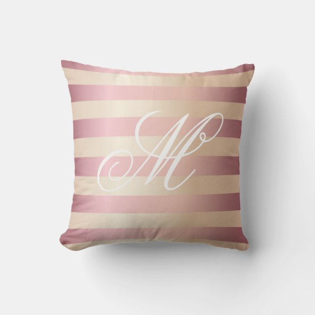 Elegant Rose Gold Monogram Stripes Cushion (Front)