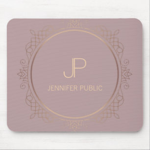 Elegant Rose Gold Monogram Template Modern Mouse Pad
