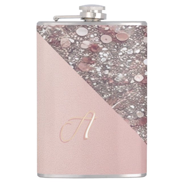 Elegant Rose Gold Monogram Vinyl Wrapped Flask (Front)