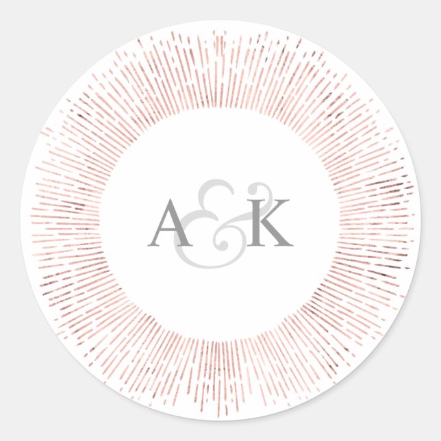 Elegant rose gold monogram wedding favour sticker (Front)