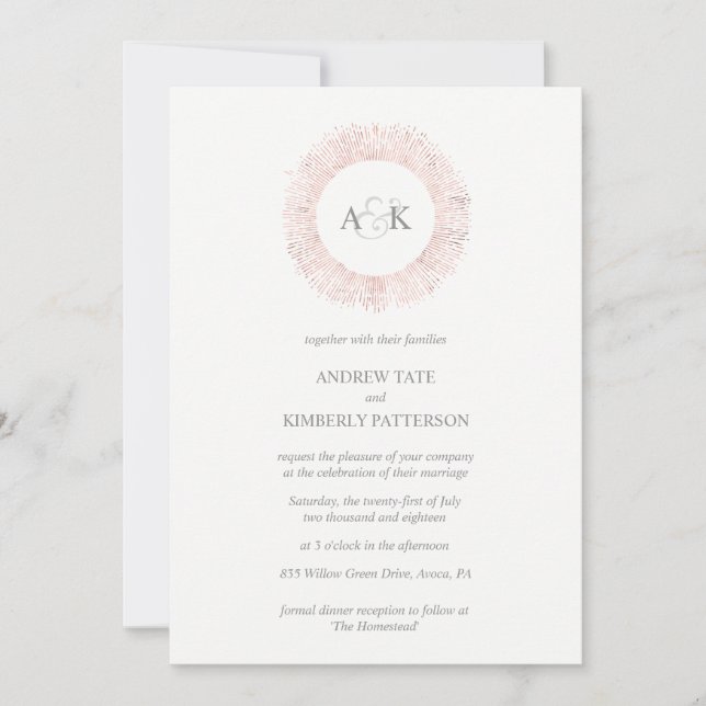 Elegant rose gold monogram wedding invitation (Front)