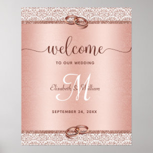 Elegant Rose Gold Monogram Wedding Welcome Poster