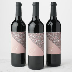 Elegant Rose Gold Monogram Wine Label
