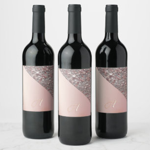 Elegant Rose Gold Monogram Wine Label