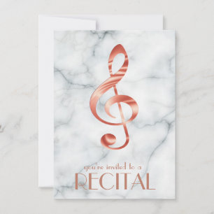 elegant rose gold music treble clef on marble invitation