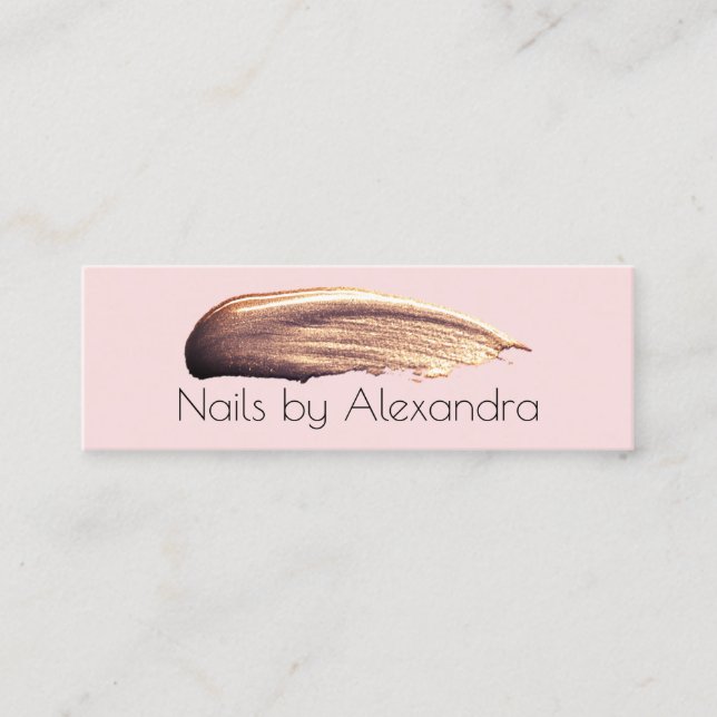 Elegant rose gold nail polish stroke pastel pink mini business card (Front)