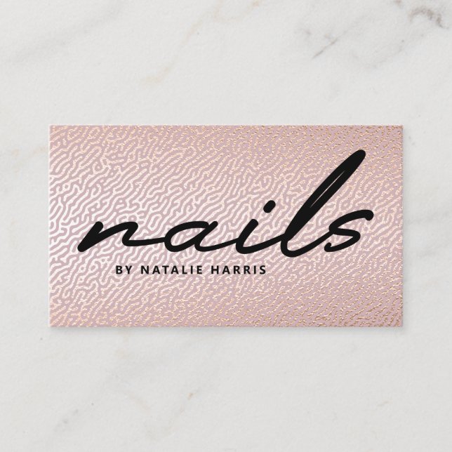 Elegant Rose Gold Nail Technician Chic Business Card (Front)