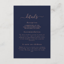 Elegant Rose Gold Navy Blue Wedding Detail Card