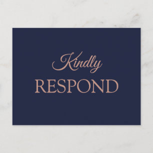 Elegant Rose Gold Navy Blue Wedding RSVP  Postcard