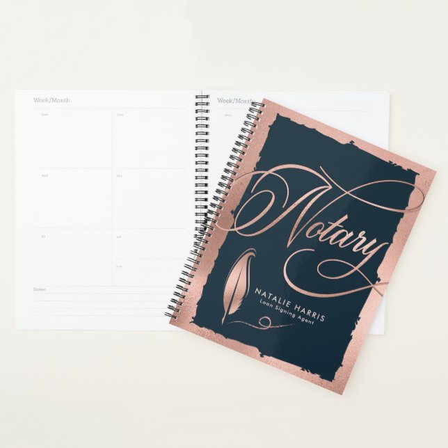 Elegant Rose Gold & Navy Notary Loan Agent  Planner (Display)