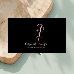 Elegant Rose Gold Needle Sew Alterations Business Card