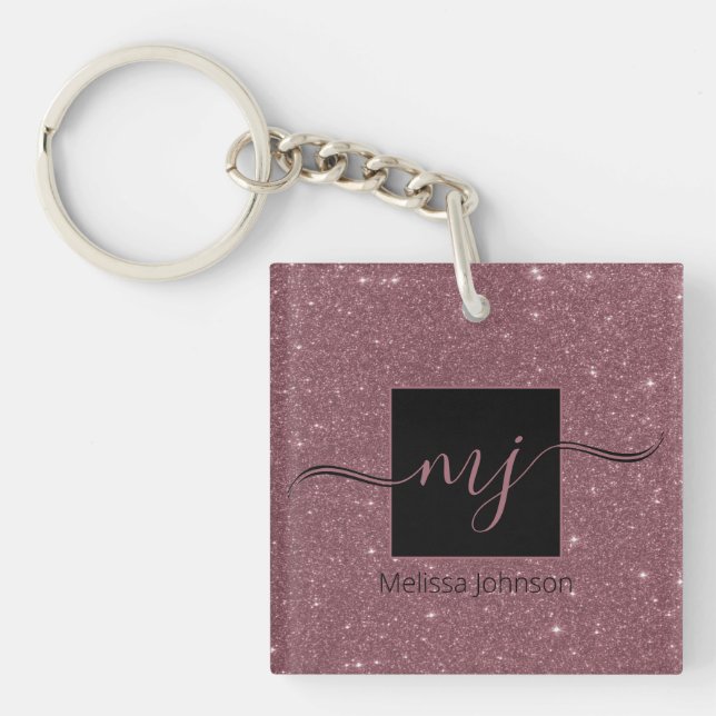 Elegant Rose Gold on Black  Keychain (Front)