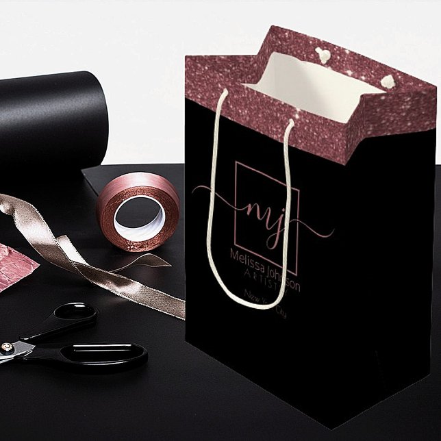 Elegant Rose Gold on Black  Medium Gift Bag (Creator Uploaded)