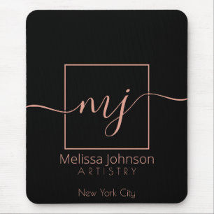 Elegant Rose Gold on Black Mouse Pad