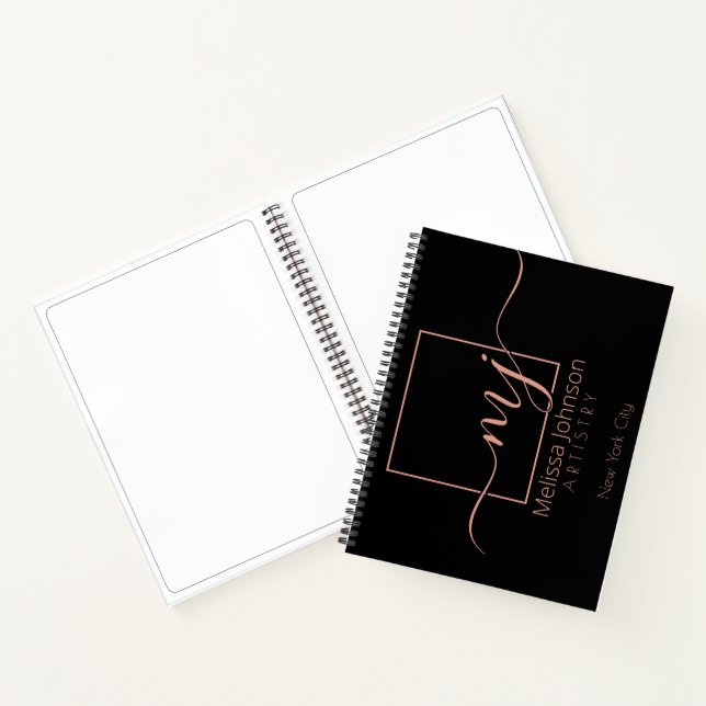 Elegant Rose Gold on Black  Notebook (Inside)