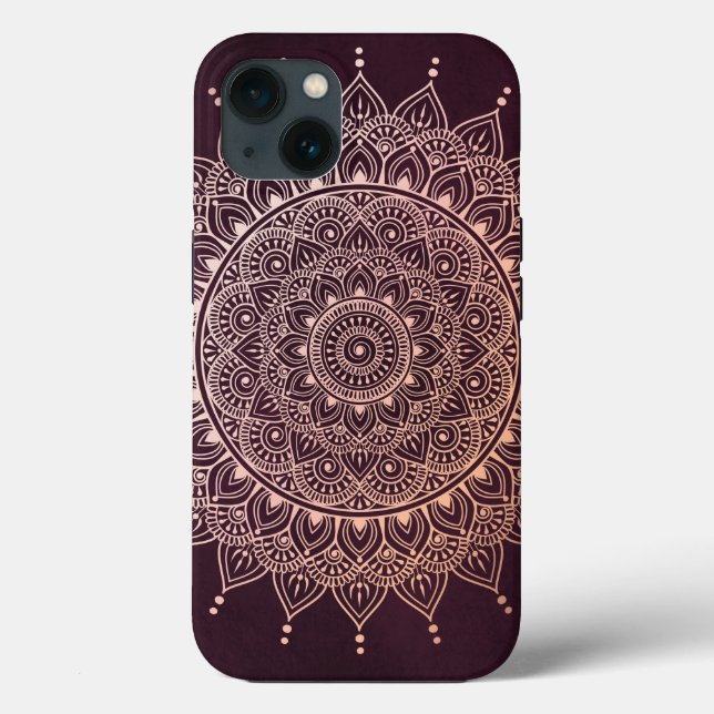 Elegant Rose Gold on Burgundy Floral Henna Mandala Case-Mate iPhone Case (Back)