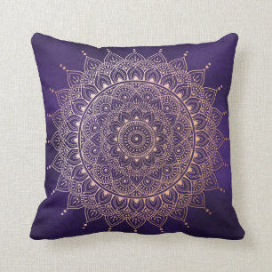 Elegant Rose Gold on Purple Floral Henna Mandala Cushion