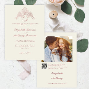 Elegant Rose Gold Orchid Photo QR Code Wedding Invitation