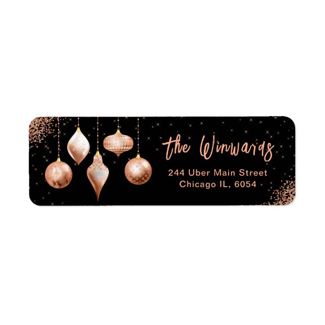 Elegant Rose Gold Ornament Christmas Return Address Label (Front)
