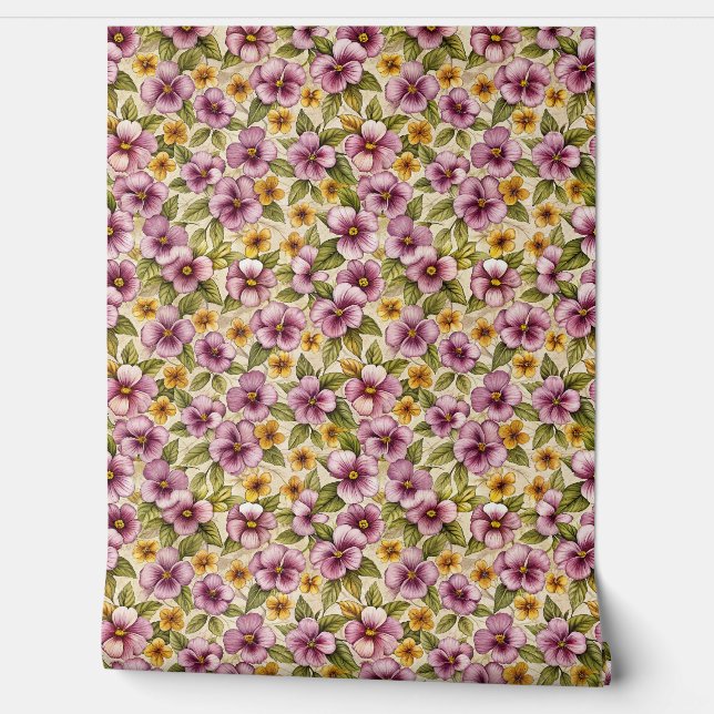 Elegant rose gold pale pink blush yellow violets wallpaper (Unrolling)