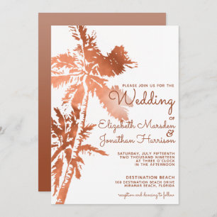 Elegant Rose Gold Palm Trees Tropical Wedding Invitation