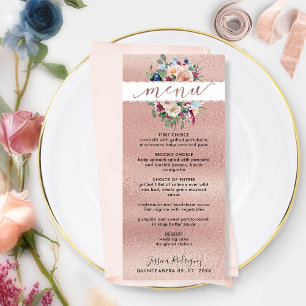 Elegant Rose Gold Pastel Floral Quinceañera Menu