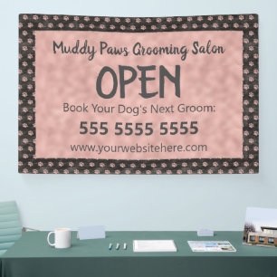 Elegant Rose Gold Paw Prints Pet Business Banner