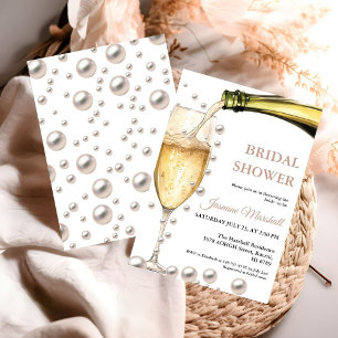 Elegant Rose Gold Pearls & Prosecco Bridal Shower Invitation