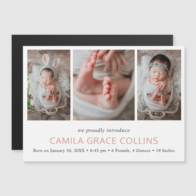 Elegant Rose Gold Photo Girl Birth Announcement (Front/Back)