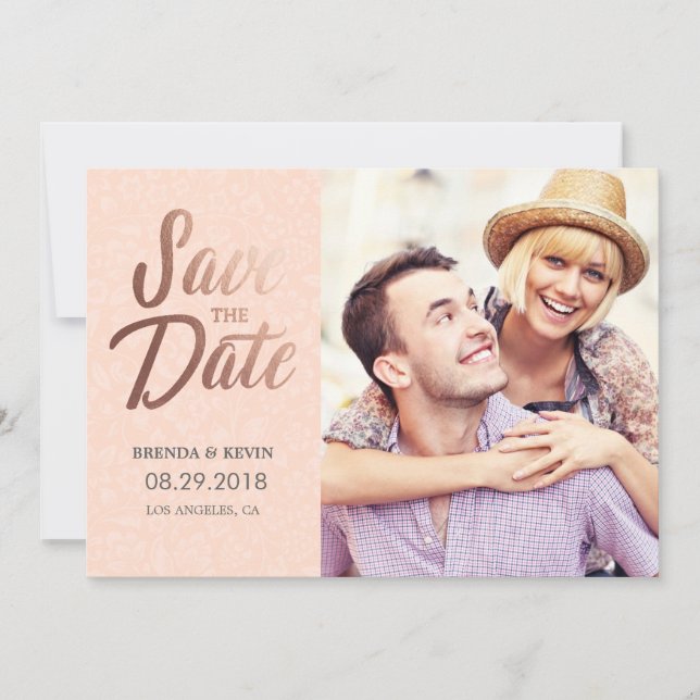 Elegant Rose Gold | Photo Save the Date Card (Front)