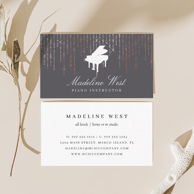 Elegant Rose Gold Piano Instructor Music Teacher Business Card (Creator Uploaded)
