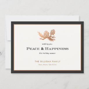 Elegant Rose Gold Pine Cones Holiday Card