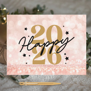 Elegant Rose Gold Pink 2026 Happy New Year Holiday Postcard