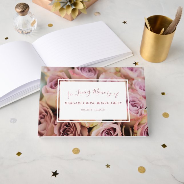 Elegant Rose Gold Pink and White In Loving Memory Guest Book (Front Open)