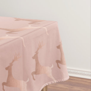 Elegant Rose Gold Pink Christmas Reindeer Pattern Tablecloth