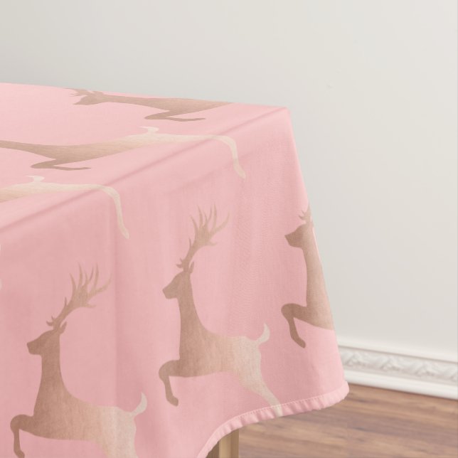 Elegant Rose Gold Pink Christmas Reindeer Pattern Tablecloth (In Situ)