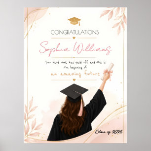 Elegant Rose Gold & Pink Floral Graduation card Poster