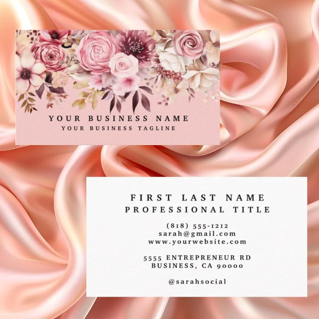 Elegant Rose Gold Pink Flowers Floral  Business Card (Creator Uploaded)