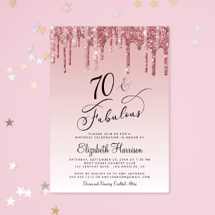Elegant Rose Gold Pink Glitter 70th Birthday Party Invitation