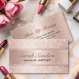 elegant Rose Gold pink glitter girly makeup artist Business Card